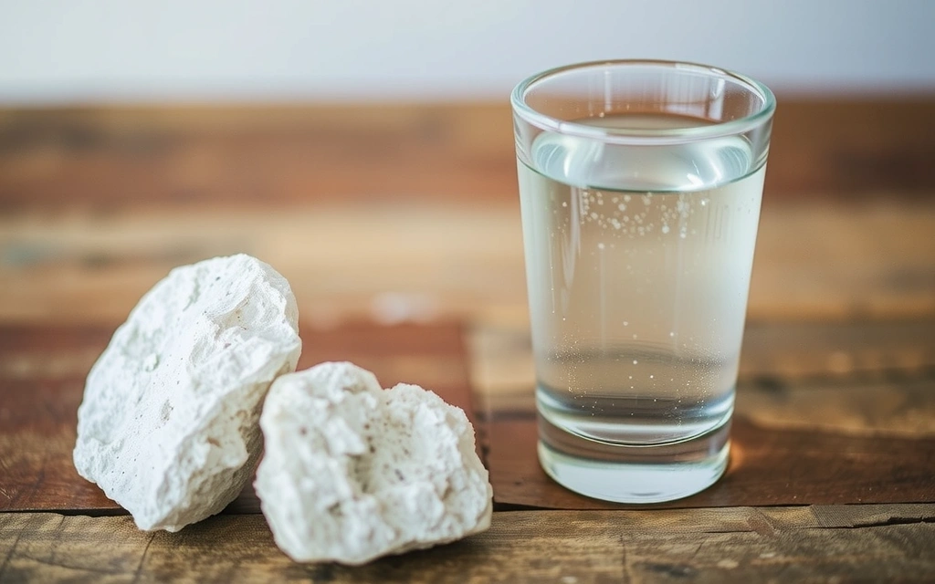 Un primer plano de cristales de magnesio y un vaso de agua, simbolizando la hidratación y los minerales.